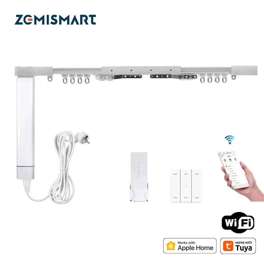 Zemismart WiFi Homekit Motore per tende elettriche intelligenti con binario personalizzato Funziona con Tuya Alexa Google Home Montaggio a parete Montaggio a soffitto