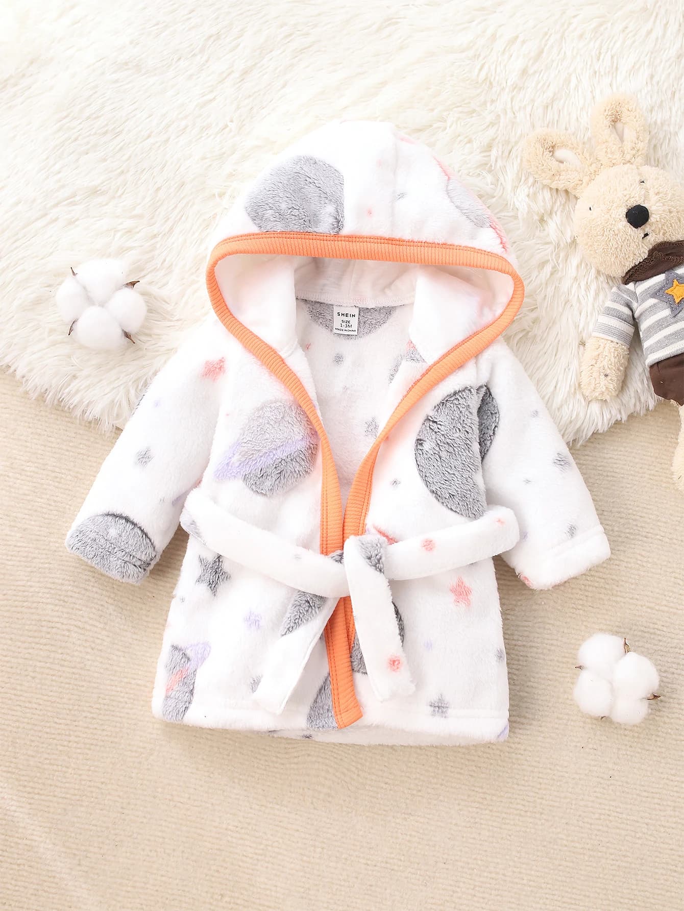 Bathrobe with Hood in Plush for Children, Autumn and Winter, Motive Planets, Soft and Hot for Home