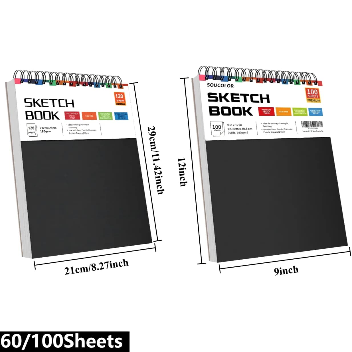 A4 / 9×12 Inch Sketch Book, Tear‑Away Blank Drawing Pad, 60/100 Sheets, 1‑2 Pcs Art Sketch Notebook