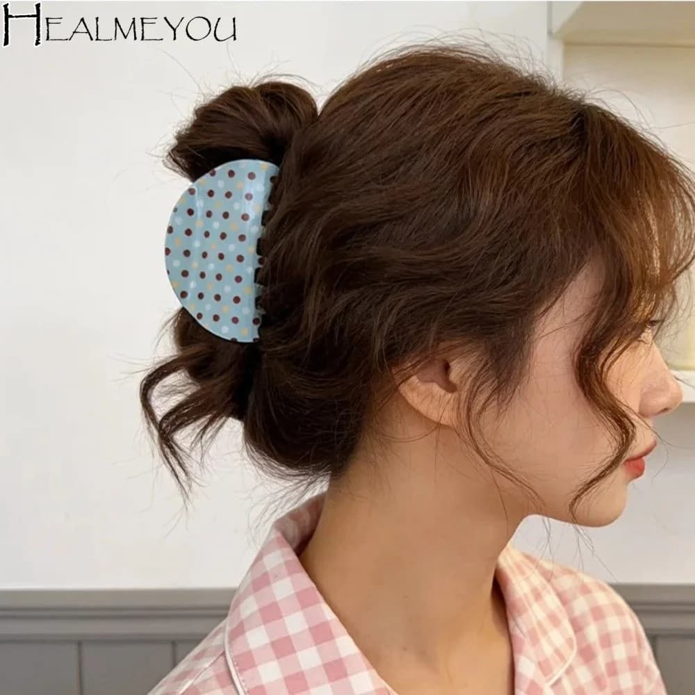 Fashion Blue Polka Dot Hair Claw Hairpin Geometry Acetate Grab Clip Korean Style Large Shark Clip Girls