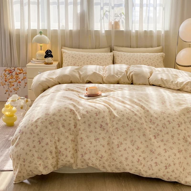 100% cotton bedding set with floral print for single/double/king size bed