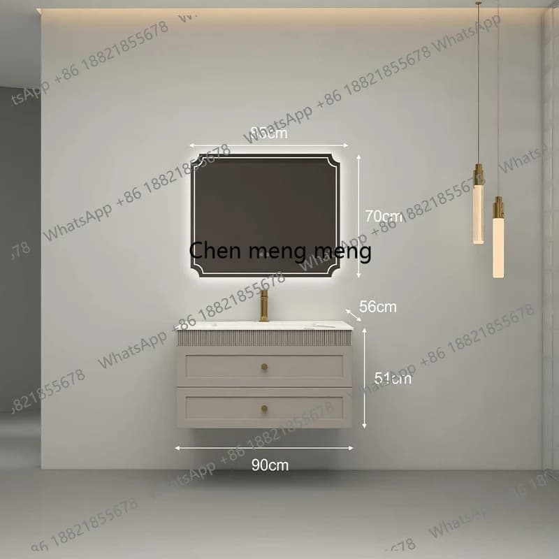Mobile bagno di lusso F181 con lavabo integrato in ceramica, mobile sospeso, specchio intelligente e lavabo per piccoli appartamenti