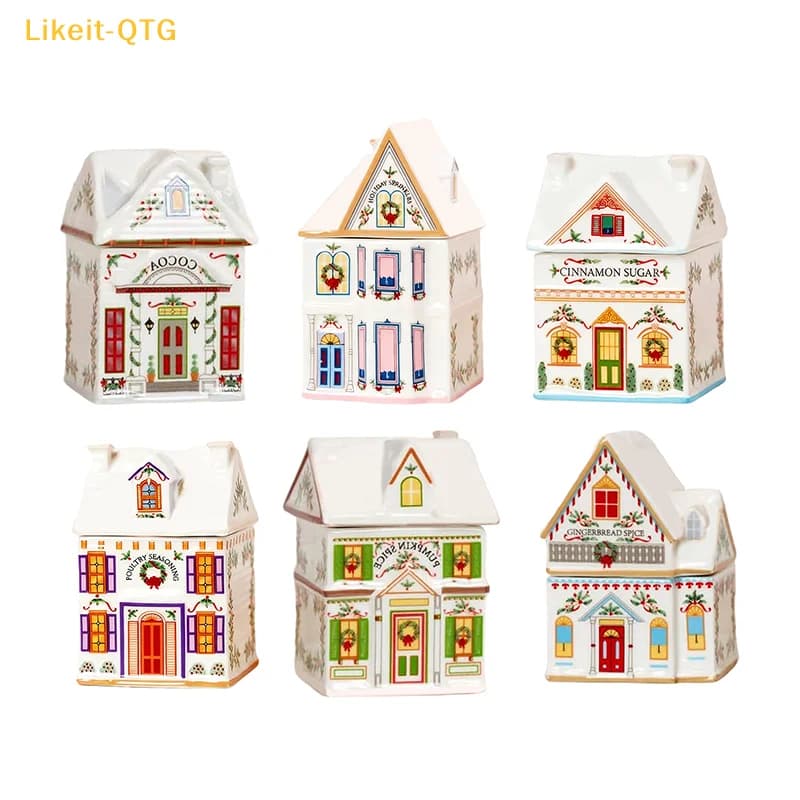 NUOVO Set di Mini Case di Pan di Zenzero in Barattolo per Natale, Villaggio Natalizio, Decorazione Festiva per Cucina, Candela Natalizia