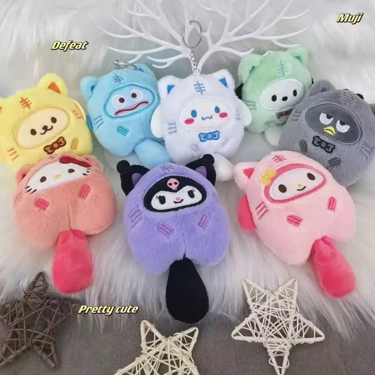 SANRIO Plush Keychain Hello Kitty MyMelody Kuromi Cinnamoroll Cartoon Animal Stuffed School Bag Pendant Backpack DecorationDoll