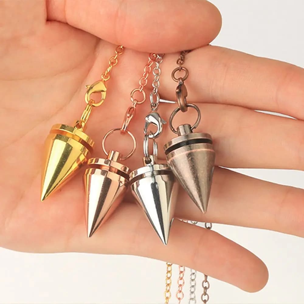 Catena regalo Oro Argento Rame antico Dowsing Amuleto Guarigione Reiki Pendolo Cono di metallo Pendule Reiki