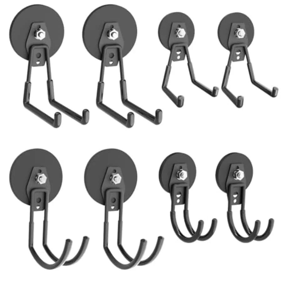Heavy Duty Magnetic Hooks - Anti-Slide Garage Hanger, Magnetic Mounting for Garden Tools, Hose, Power Drill, Steel Pegboard, Wo