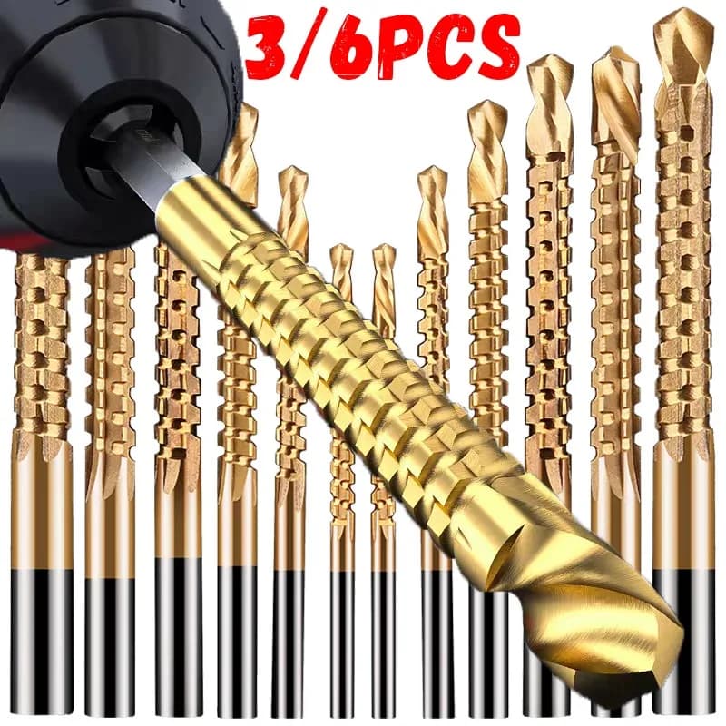 Set di 3/6 Pezzi di Punte per Trapano a Fessura Dritta con Manico Rotondo, in HSS, Seghettate, per Lavorazione del Legno, Taglio di Fori e Scanalature, Utensile a Spirale