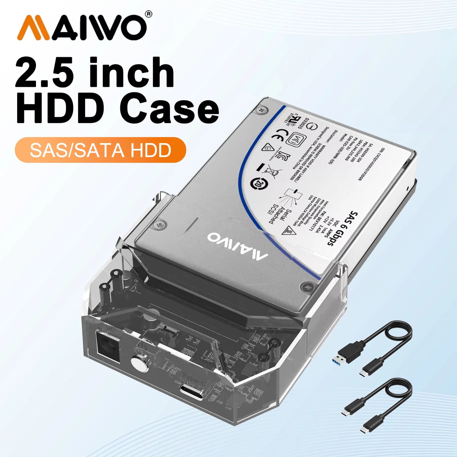 MAIWO Case Esterno per Disco Rigido SAS/SATA da 2,5 Pollici, Docking Station USB3.1 Type-C a SATA/SAS per HDD/SSD da 2,5 Pollici