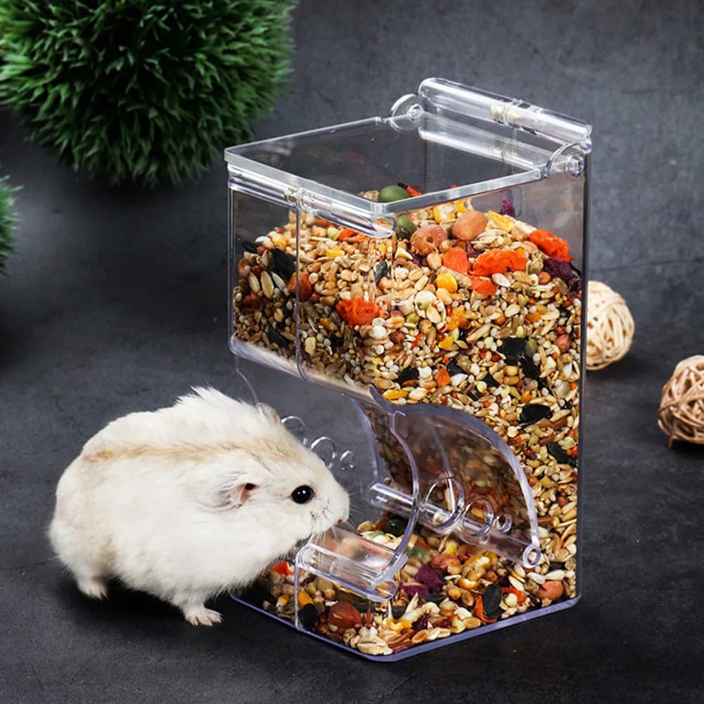 2-1PCS Simpatico Criceto Samll Animale Alimentatore Automatico per Alimenti per Animali Domestici Conveniente Forte Trasparente Ciotola per Alimenti Sicura per Criceto Uccello