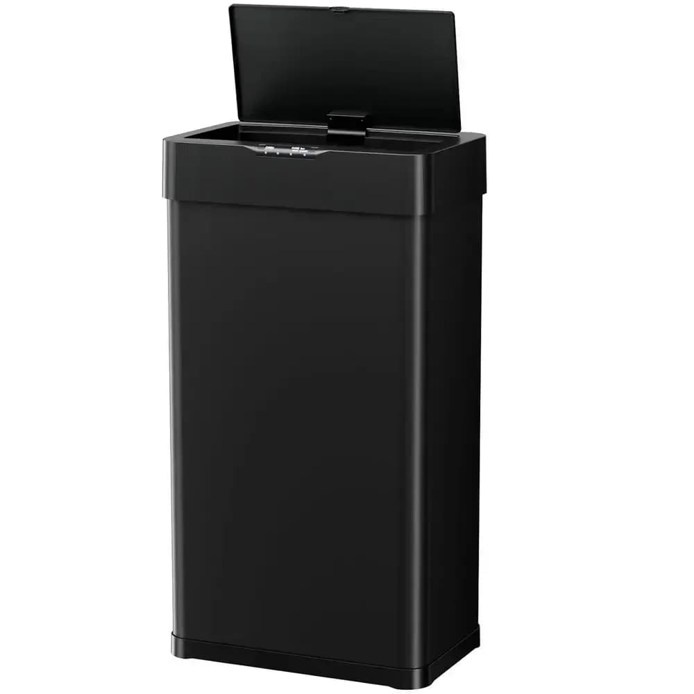 Automatic Touchless Trash Can with Soft-Close Lid, Bag Holder, and LED Display for Kitchen or Living Room (Black, 18.5 Gal)