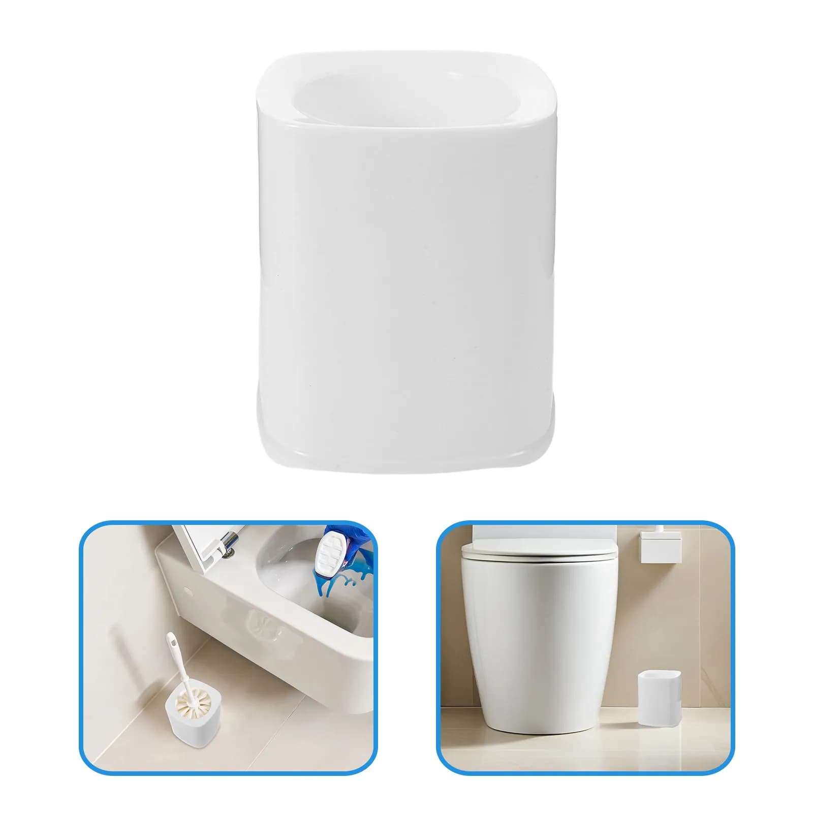 Set di 4 Portaspazzole per WC dal Design Moderno Quadrato e Rotondo, Organizzatore Compatto in Plastica con Drenaggio