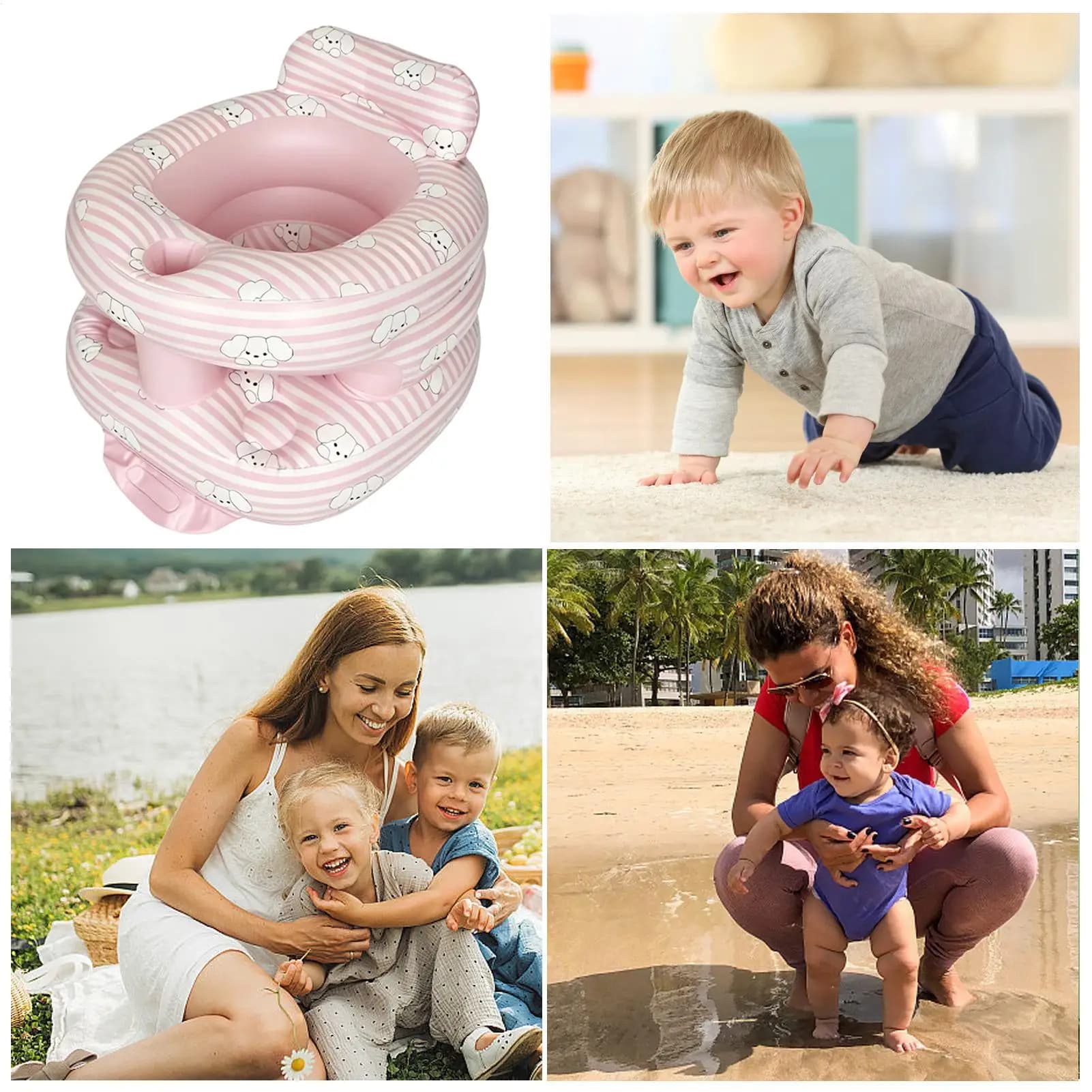Inflatable Seat For Kid Portable Soft PVC Cushioning Blow Up Child Seat Chair For 0-36 Months Boys Girls Home Indoor Outdoor