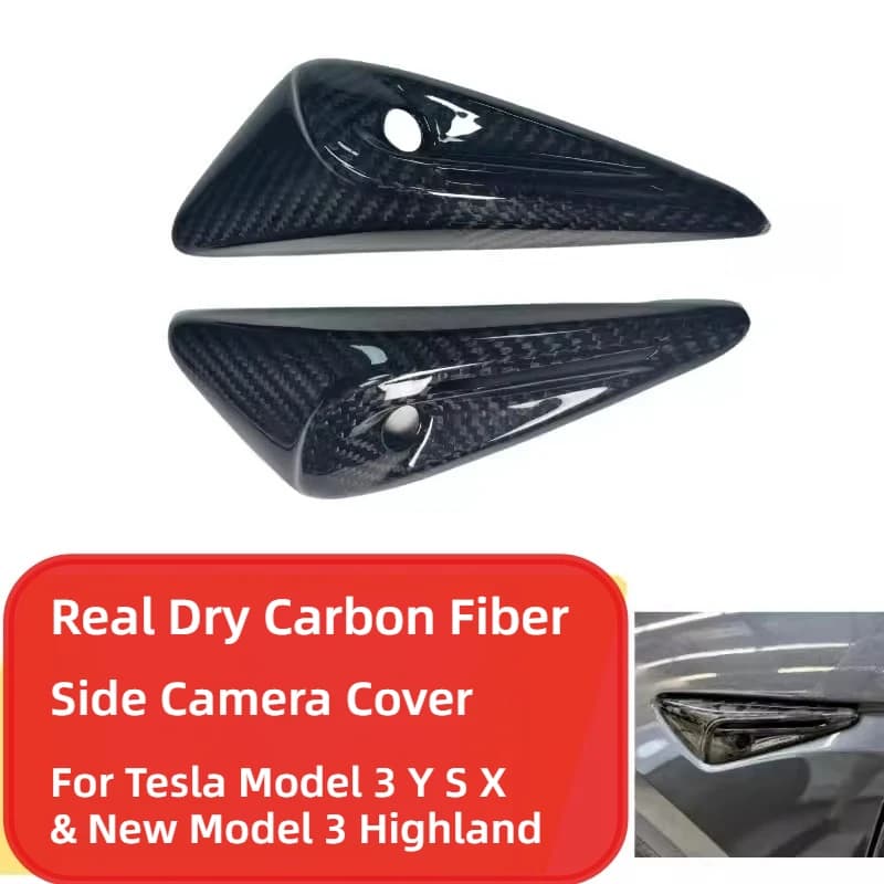 Side Camera Cover for Tesla Model 3/Y/3+ Highland 2021-2024 100% Real Carbon Fiber 3K240G Sticker Leaf Board Car Accessories