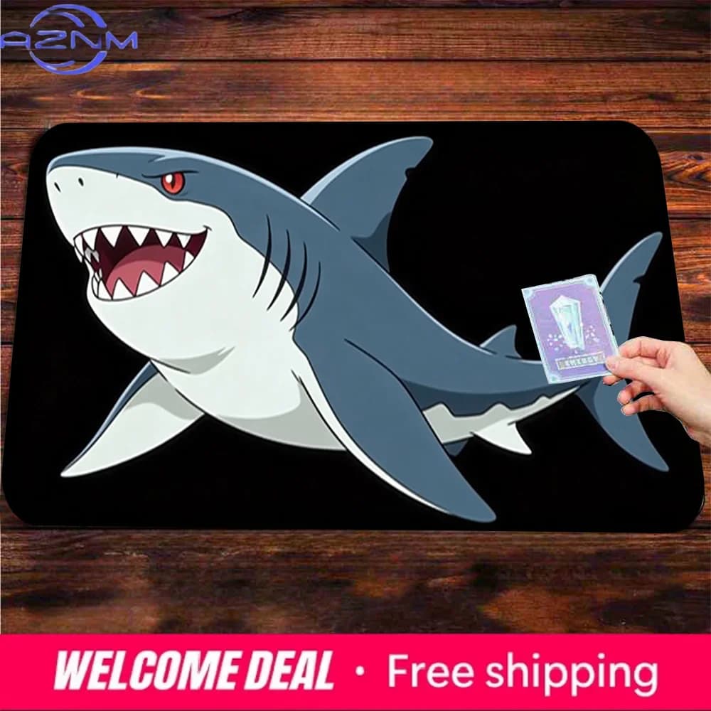 Anime Shark Black Background TCG Playmat Non-Slip Washable Gaming Mouse Pad