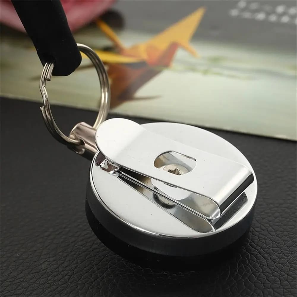 Astuccio per penne Portapenne retrattile resistente Portachiavi Catena Matite in acciaio inossidabile Corda anti-smarrimento Elastico ABS Lavorazione del legno