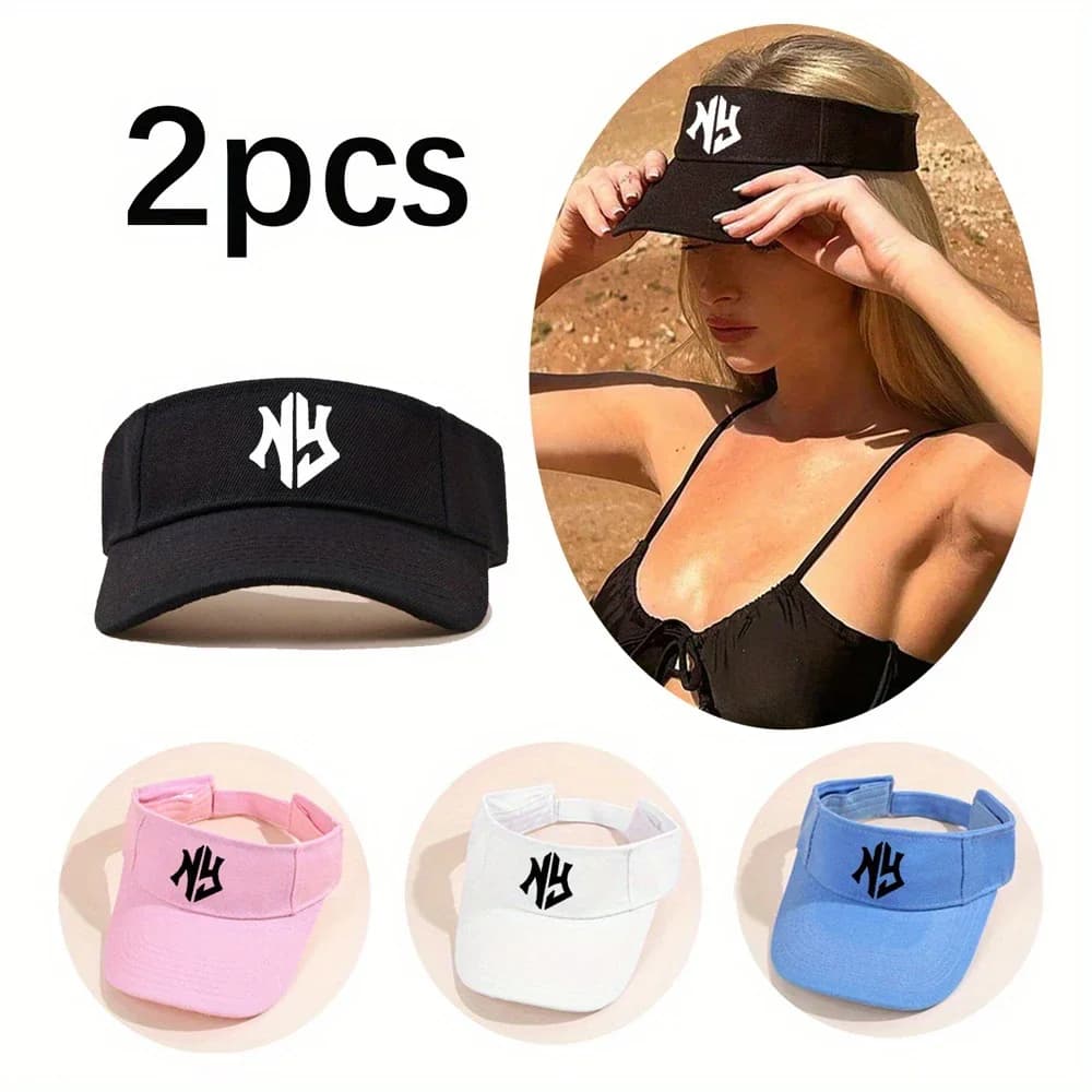 2 pz/1 pz Visiera Sportiva Cappelli NY Lettera Stampa Donna Uomo Regolabile Vuoto Cappello A Toppa Visiera per Tennis Baseball Golf Atletico Cyc