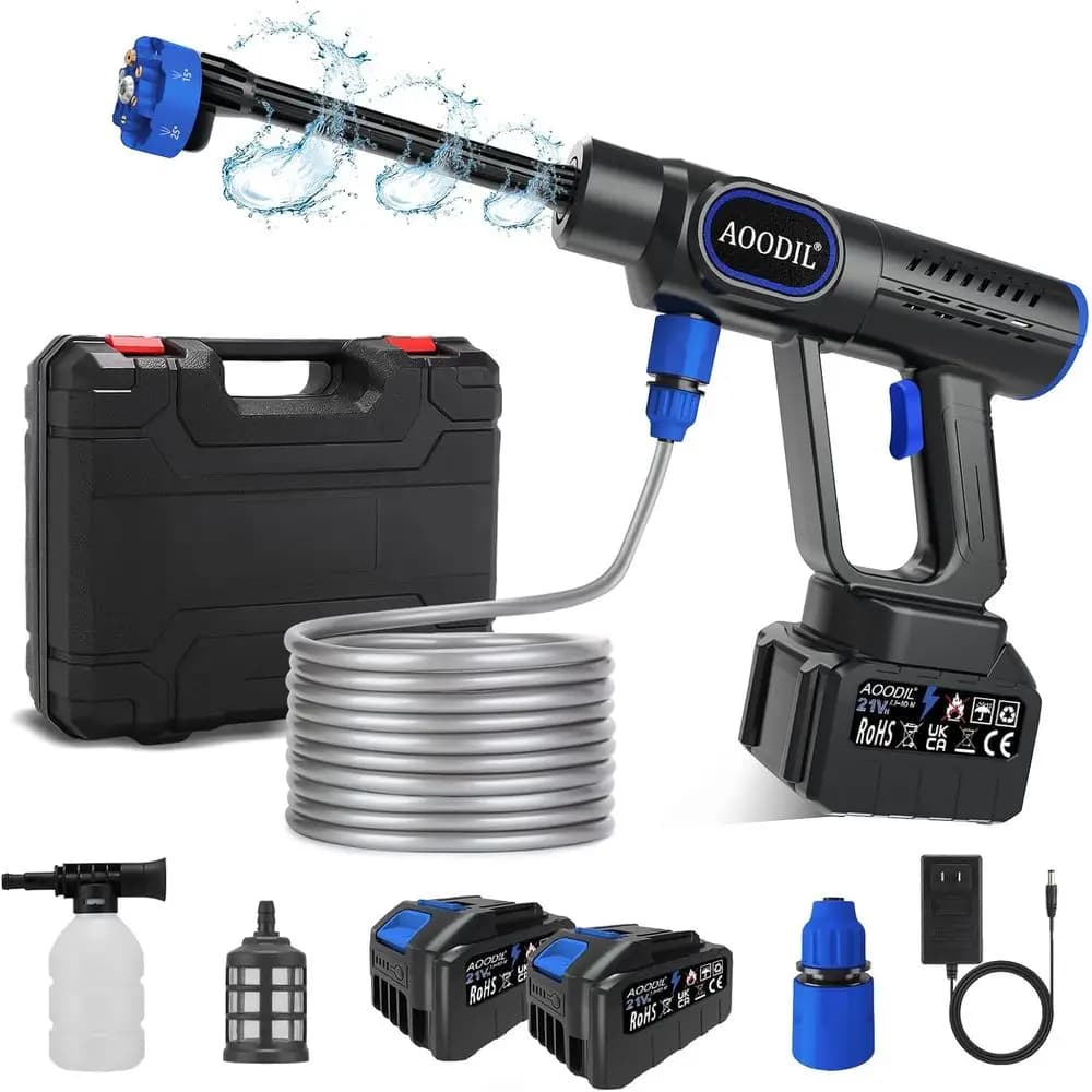 Idropulitrice Portatile con Ugello 6-in-1, Tubo da 5m, Ideale per Pulizia Auto, Giardino e Casa