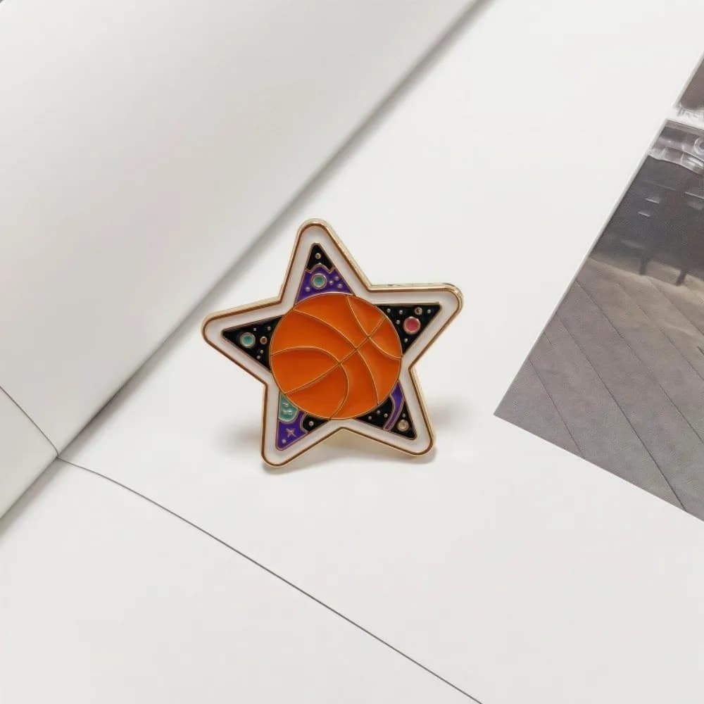 Five Pointed Star Sports Badge Drip Oil Design Football Design Alloy Brooch Basketball Series Volleyball Design