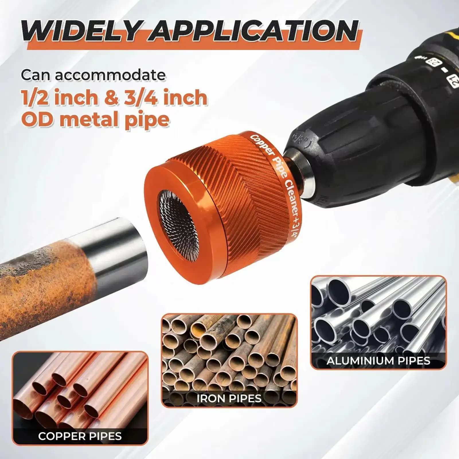 Copper Pipe Cleaning Brush Pipe Tool Polishing With Brush Replacement Cleaning Professional For Metal Tubing Thread PVC Conduit