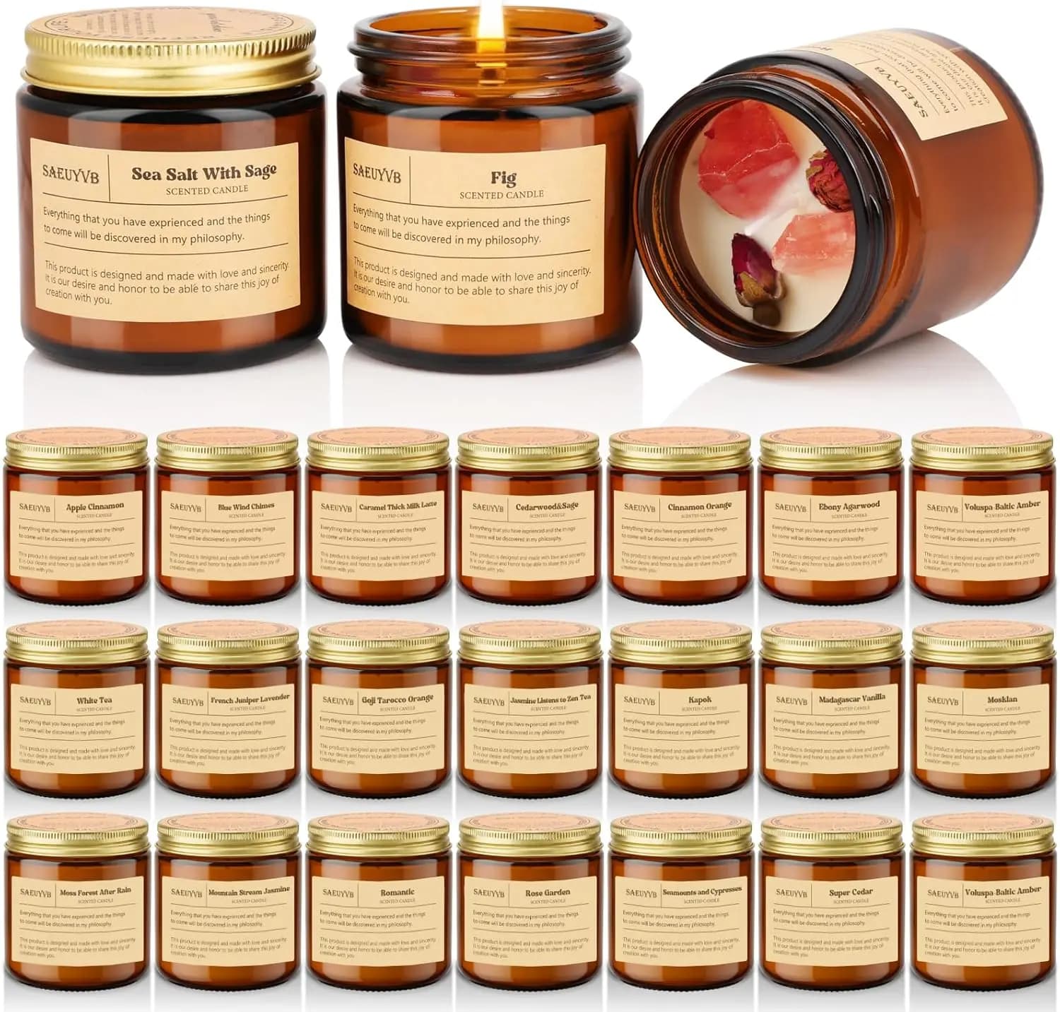 Set di 24 Candele Profumate in Soia con Cristalli, 3.5oz Lunga Durata, Regalo Aromaterapico per Relax Domestico e Occasioni Speciali
