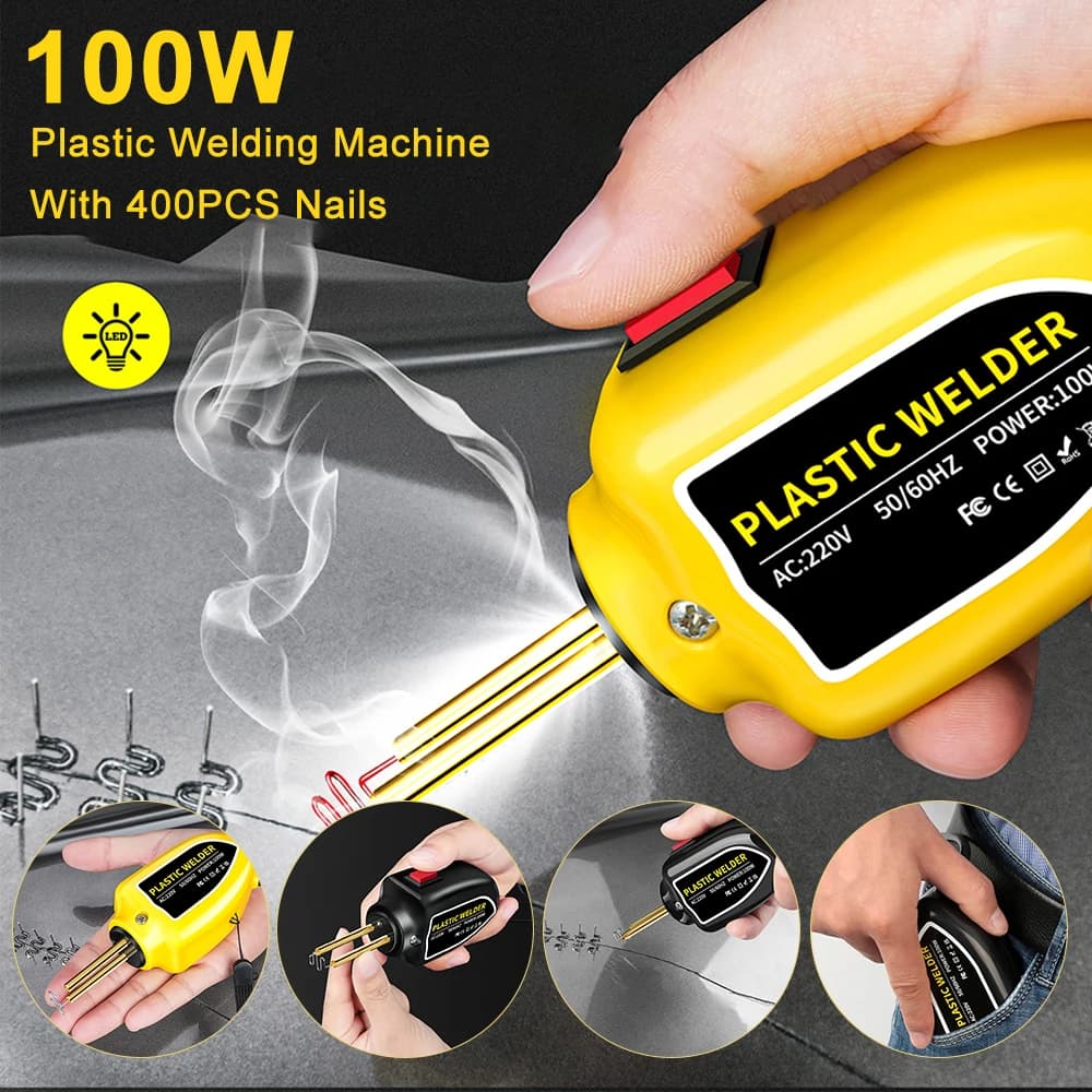 Saldatore per Plastica 100W, Pistola Termica, Graffettatrice a Caldo, Macchina per Saldatura Plastica, Ferro da Saldatura per Paraurti, Kit di Riparazione Auto