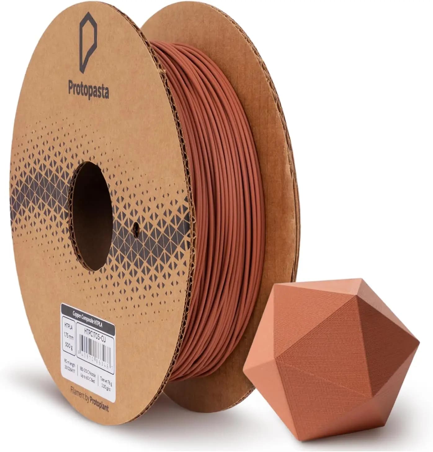 Filamento PLA Riempito di Rame per Stampanti 3D, Composito Metallico al 60%, Compatibile con Lucidatura e Patinatura, Bobina da 500g