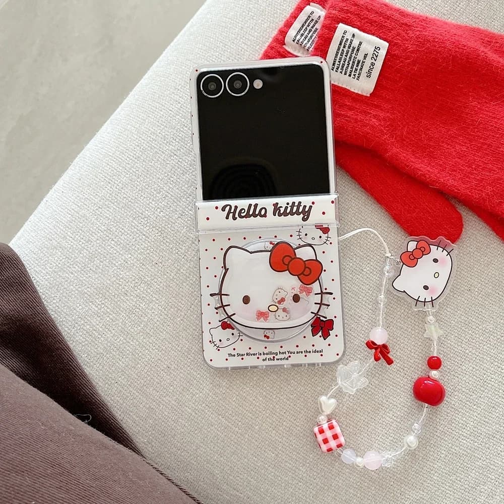 Custodia per telefono con supporto magnetico Magsafe e ricarica wireless, design simpatico cartone animato Sanrio Hello Kitty, per Samsung Galaxy Z Flip 7 6 5 4