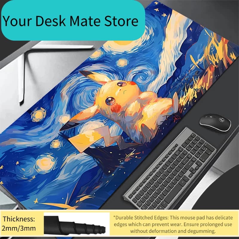 Nuovo Tappetino per Mouse, Tappetino da Scrivania per Gaming, P-pokemonS Star Sky, Mousepad Anime per Ufficio e Computer, Pikachu Kawaii, Tappetino per Tastiera Gamer