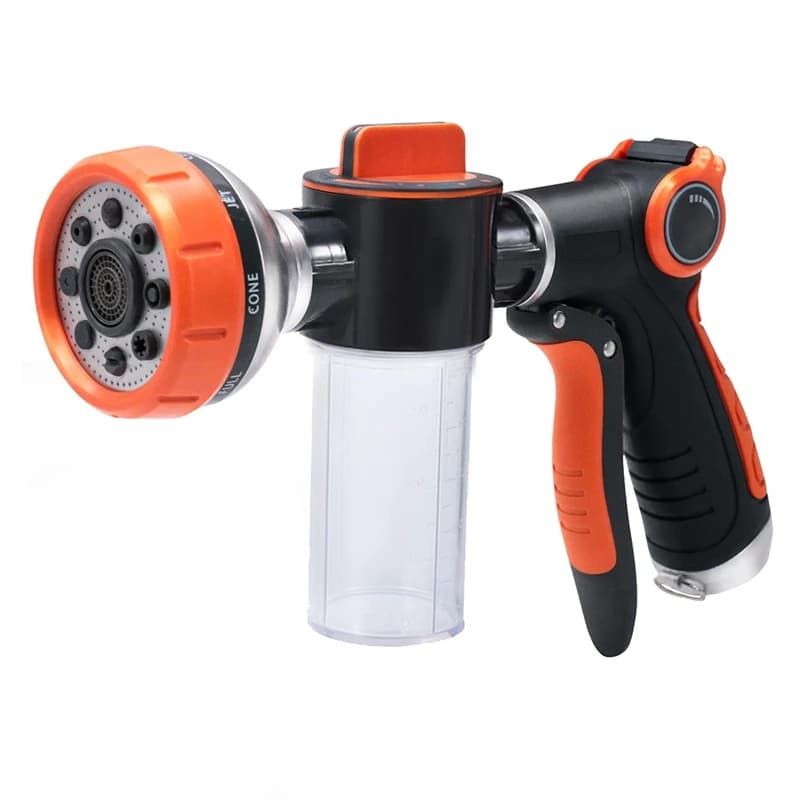 Garden pipe nozzle, 8-model flexible hose sprayer, dog washing, with soap dispenser