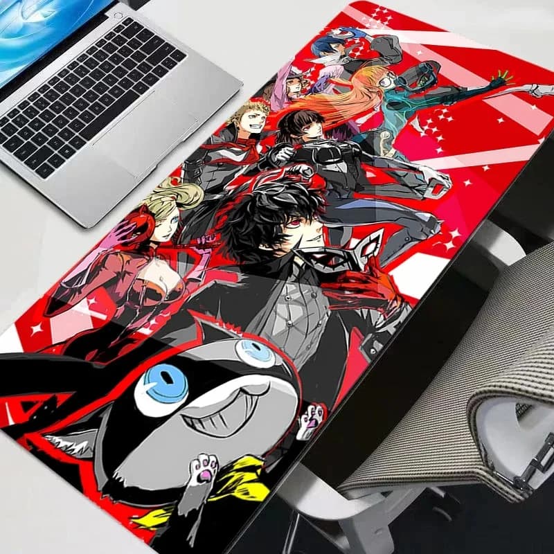 Tappetino per mouse da gaming, tappetino da scrivania grande, antiscivolo, bordi cuciti, stampa anime Persona 5, tappetino per tastiera per giocatori, casa e ufficio
