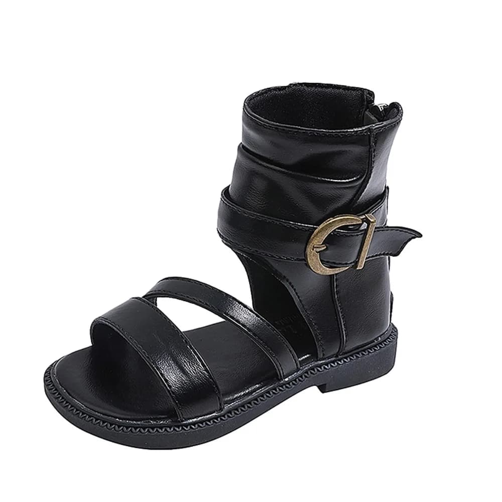 Toddler Kids Gladiator High Ankle Sandal Boots Two Strap Open Toe Back Zipper Non-Slip Flat Sole Western Cowboy Summer Boots