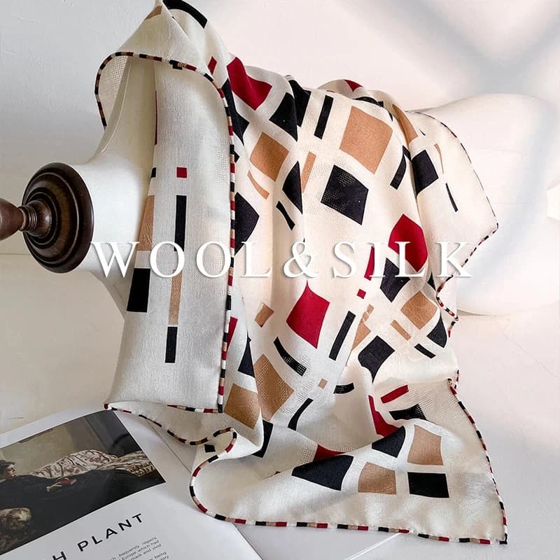 Sciarpa da donna 30% seta 70% lana Sciarpa quadrata in lana di seta invernale Sciarpa da donna di marca di lusso Accessori Scaldacollo da uomo