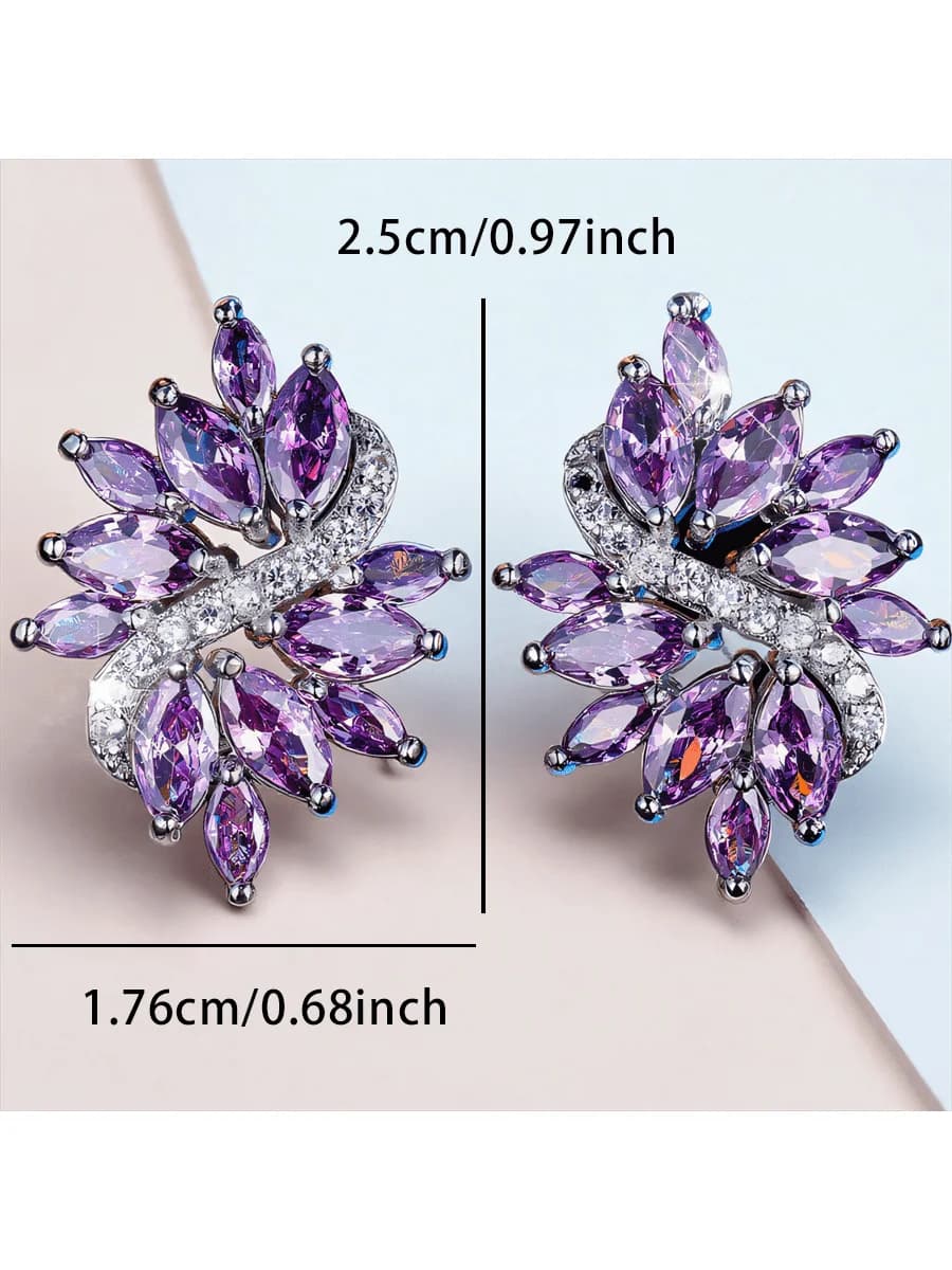 Elegant Leaf Design Purple Cubic Zirconia Womens Earrings For Wedding Party Daily Wear