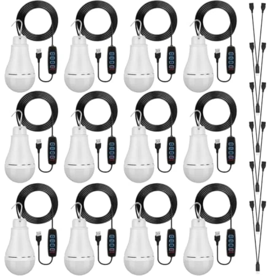Stringa di Luci USB LED Portatile Ricaricabile con Cavo Splitter per Campeggio, Portico e Giardino