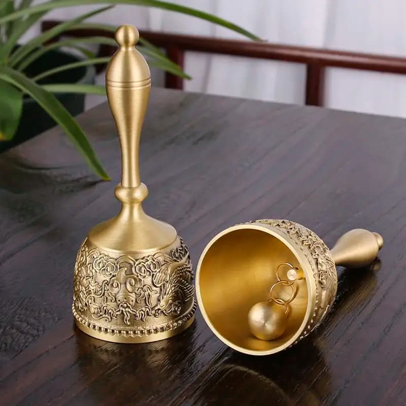 Tibet Tibetan Dragon and phoenix bell retro small handheld bell Statue Ornament Home Office Cabinet Deco Desktop Decor Figurines