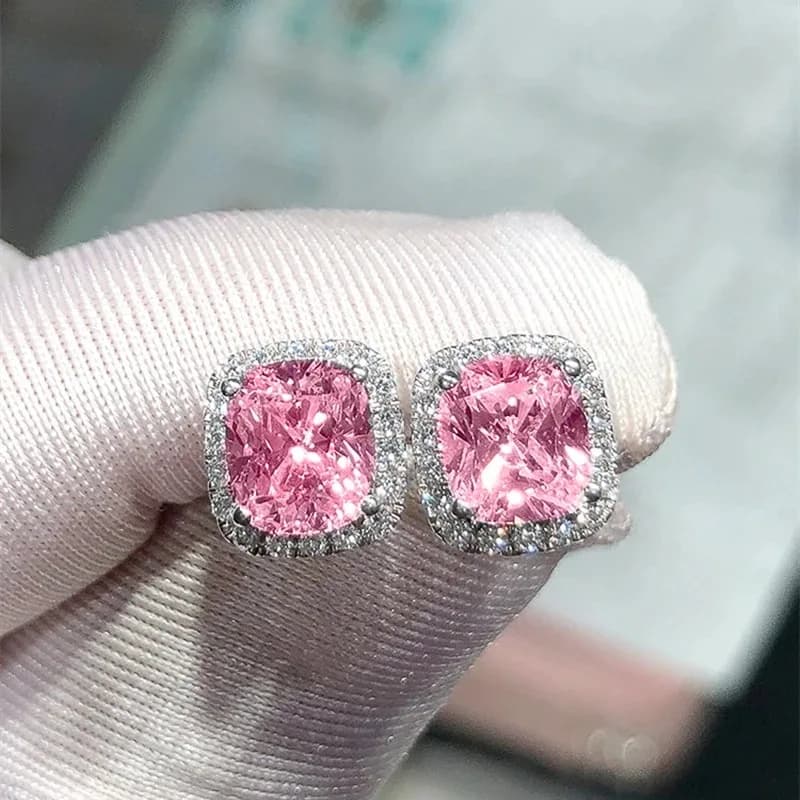 Luxury Women's Stud Earrings for Party Dazzling Pink/White/Yellow Zirconia Accessories Exquisite Design Jewelry Chic Gift
