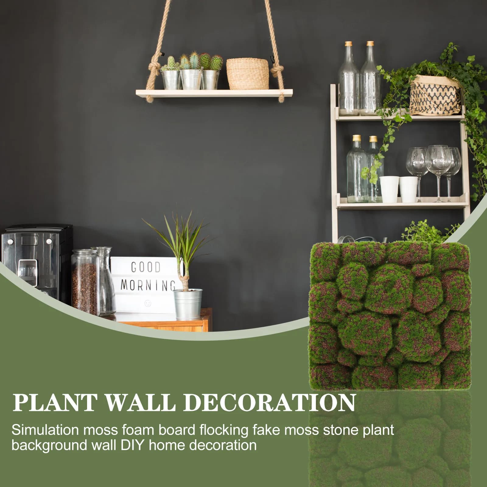 Pannello di Muschio Artificiale ad Alta Simulazione, Decorazione Murale in Schiuma Effetto Pietra, Sfondo Verde Fai-da-Te per Decorazioni Domestiche