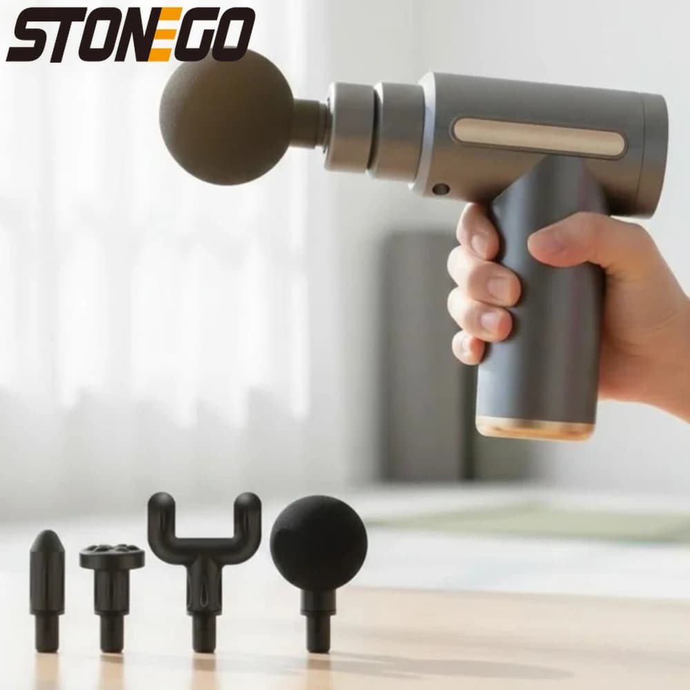 Massage Gun Background of Fabrics, Portable Percussion Massage to relieve Muscular Pain, Body Massage Therapy, Back, Collo and Legs