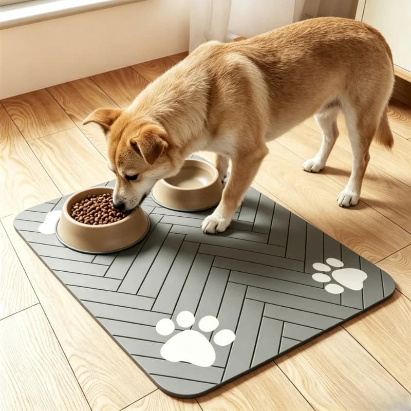 Non Slip Waterproof Rubber Pet Feeding Mat Washable Paw Print Food Water Bowl Pad for Dog Cat Indoor Dining Floor Use