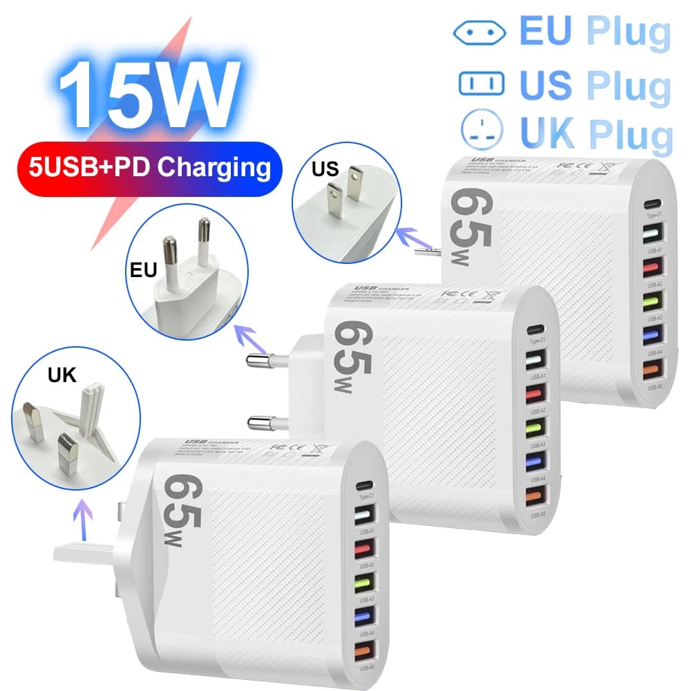 PD charging adapter for USB charger 3.1A 5 ports for Xiaomi iPhone 13 Samsung Plug for mobile phone Charging wall charger QC 3.0
