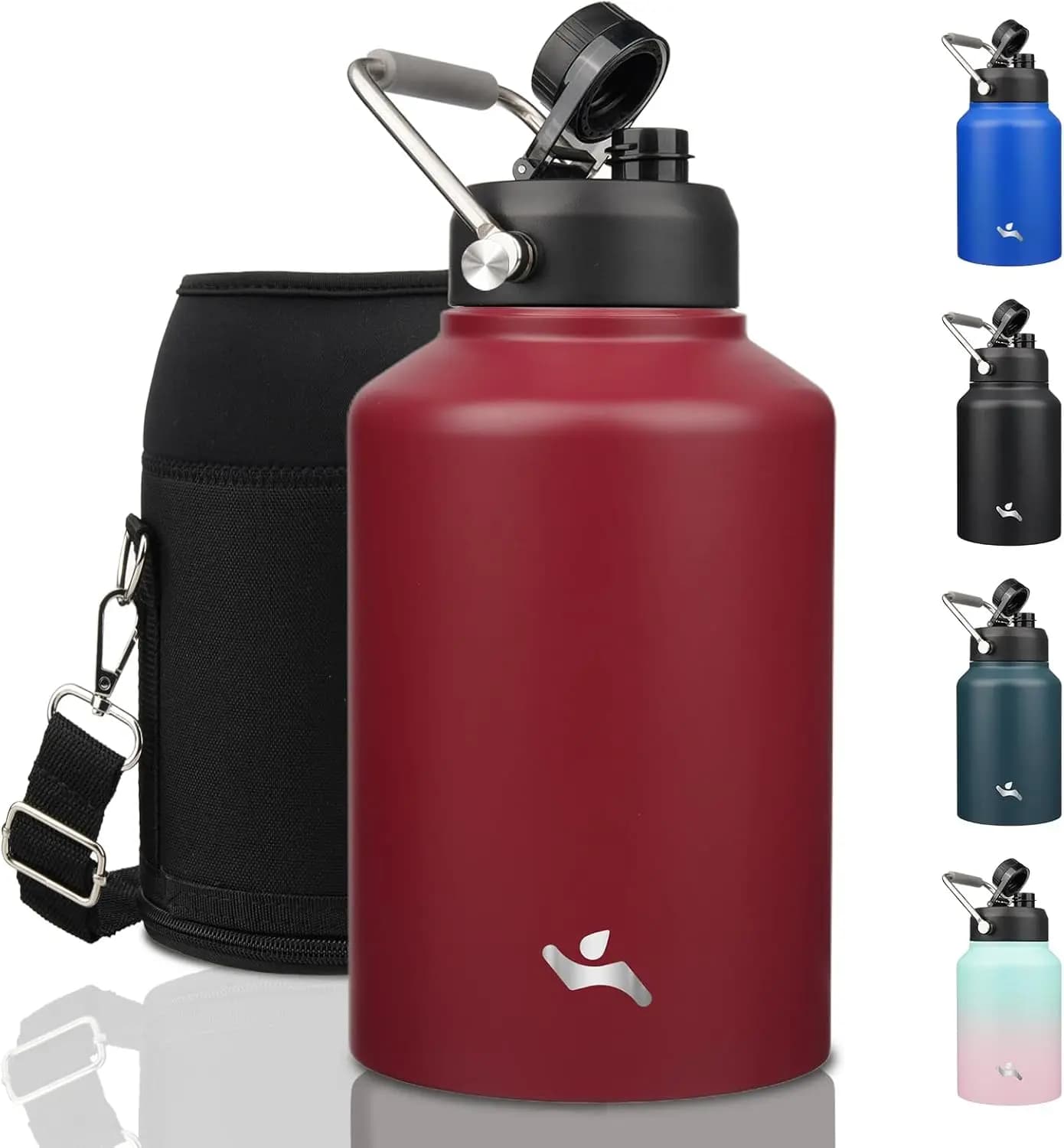 1 Gallon Thermal Bottle with Handle, Double Sided Stainless Steel Bottle 128 oz in Dark Red