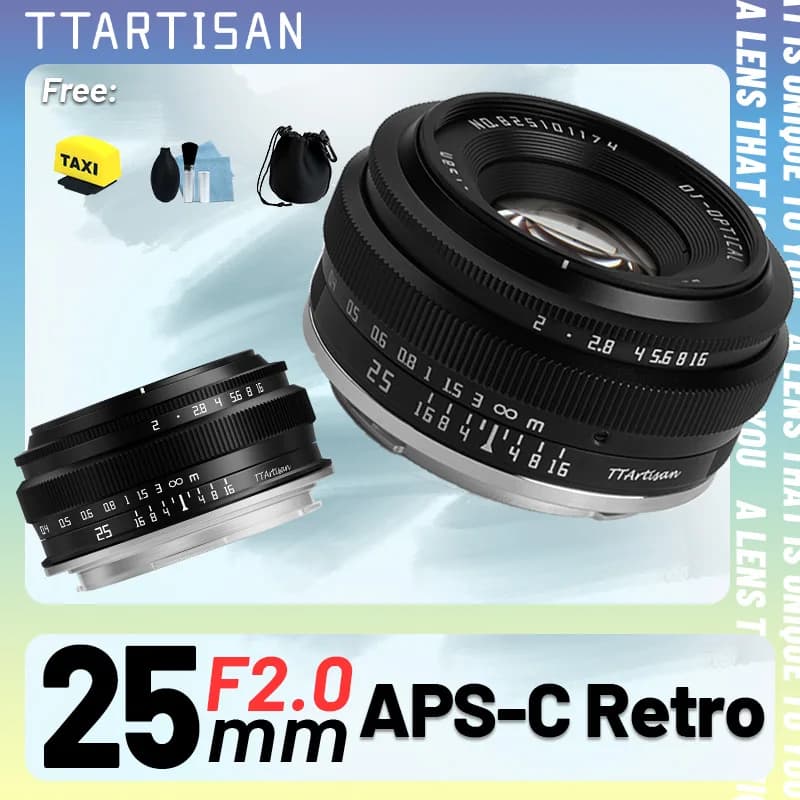 Obiettivo Prime TTArtisan 25mm F2 APS-C con Messa a Fuoco Manuale per Sony E a6000 a6400 Fuji XT30 XT4 XS10 Nikon Zfc Canon EOSR R6 R50 XT50