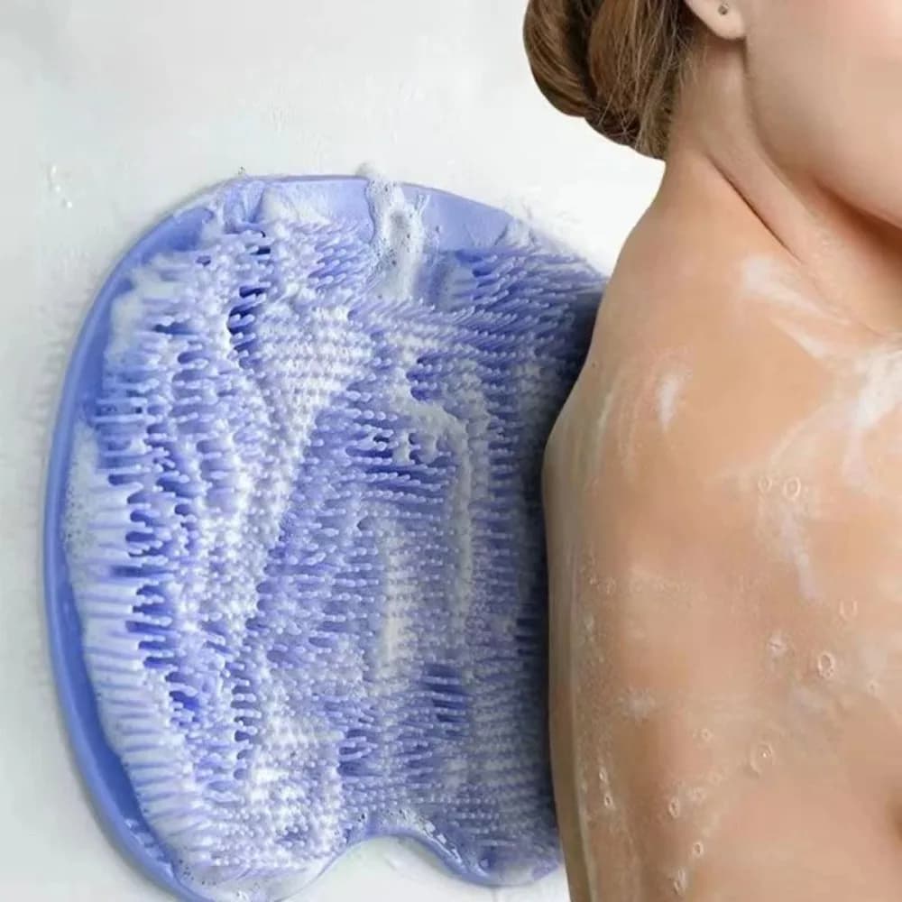 Multi-Purpose Bathing Tool Set: Exfoliating Scraper, Back Massage Brush, Non-Slip Silicone Bath Mat for Full Body Clean