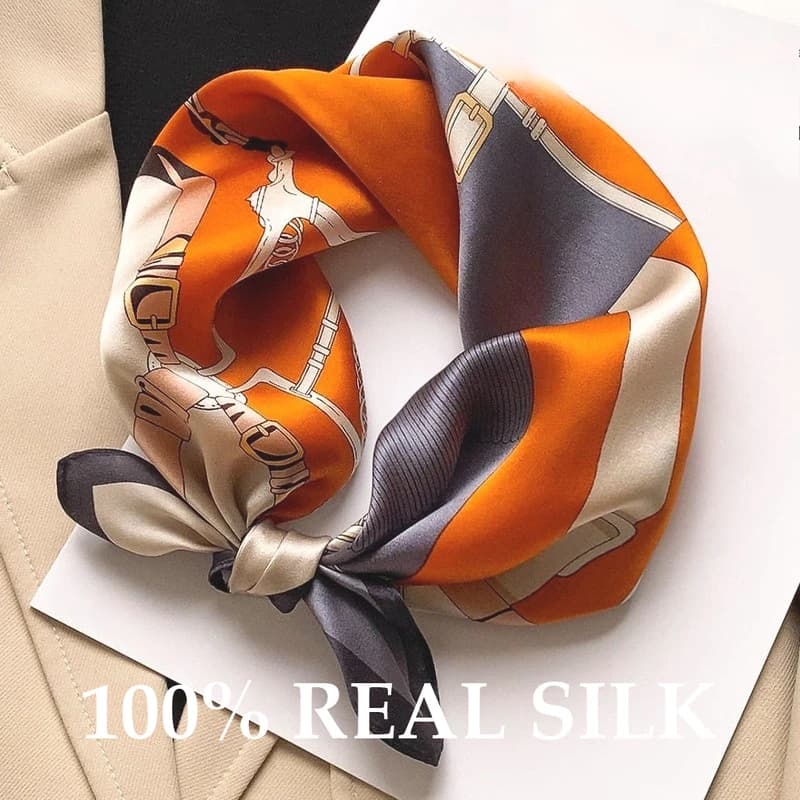 Scarf 100% Luxury Women's Silk with Chain Printing, Beach Scarf, Square Bandana, Foulard, Stola, Hijab, Bufanda