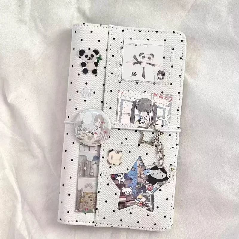 Korean Style A6 Loose Leaf Notebook Denim Polka Dot Cover Binder Journal Planner for Students School