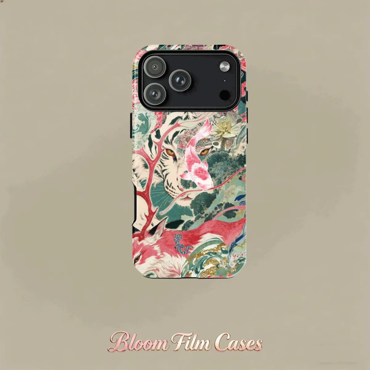 Fashion Oriental Koi Tiger Print Double-Layer Phone Case,Compatible with iPhone 17,16,15,14,13,12,11,7 Plus,and Pro Max Series