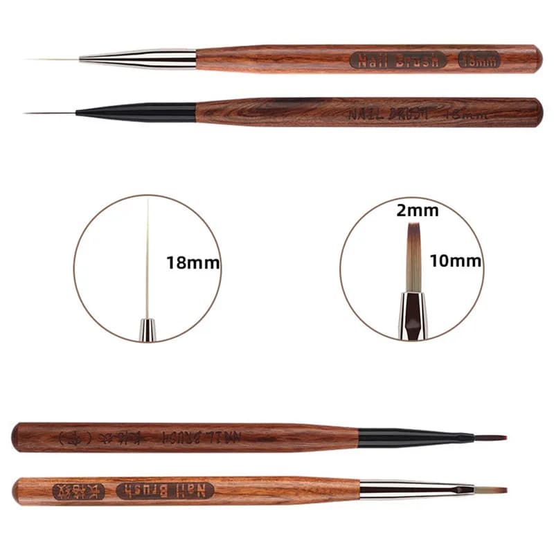 1/2 Pezzi Pennello con Manico in Legno di Sandalo per Nail Art, Design e Pittura, Pennello per Gel UV, Strumento per Disegno Unghie con Punta Rotonda e Cappuccio in Metallo
