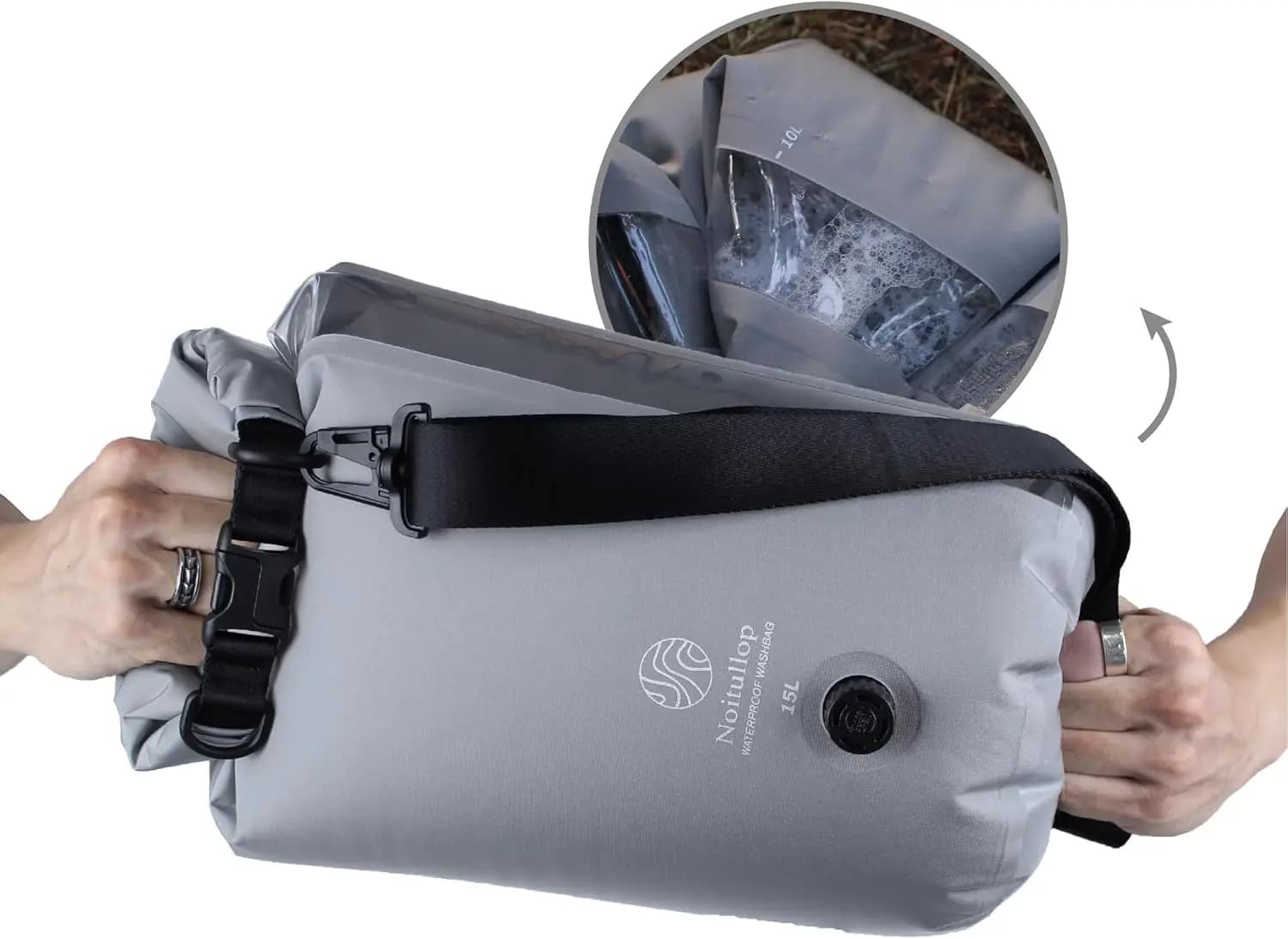 Waterproof 15 Liters Portable Wash Bag - Light Nylon Bedding Bag (gray)