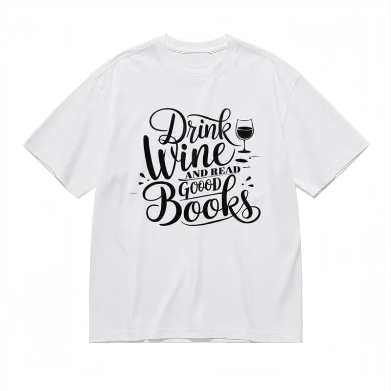 T-shirt classica comoda da uomo T-shirt con stampa scritta a mano con grafica per bicchiere di vino
