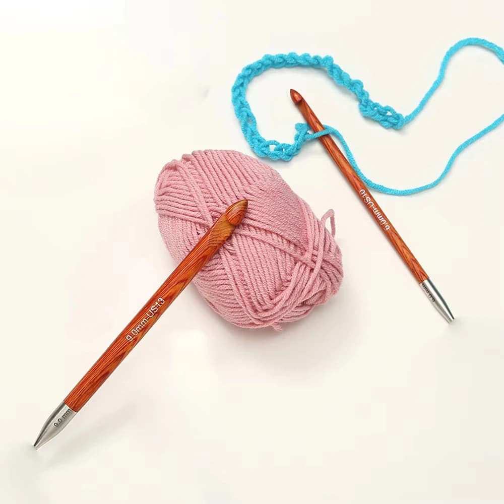 13x Interchangeable Tunisian Wooden Crochet Hook Set 3.5-12.0mm Knitting Needle Hand-Polished Afghan Crochet Hook Weaving Tools
